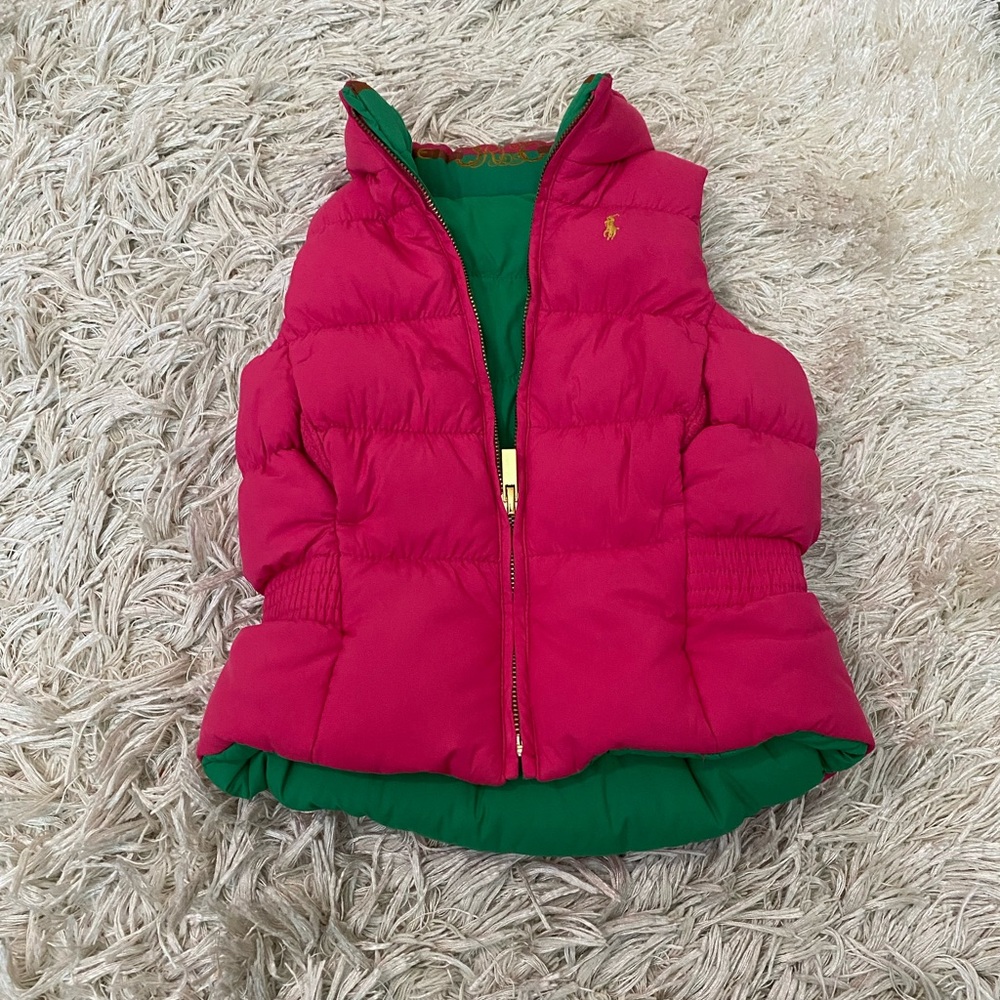 Ralph Lauren Pink and Green reversible Kids Puffer Vest